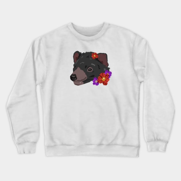 Tasmanian Devil with Flowers Crewneck Sweatshirt by TaliDe